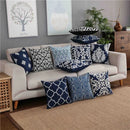 Axyaa Navy/White Embroidered Quatrefoil Pillow Cover 45x45cm Square Canvas Cotton