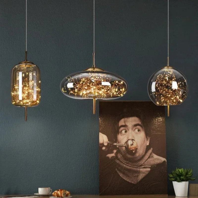 Axyaa Nordic Luxury LED Glass Pendant Chandelier for Home Decor