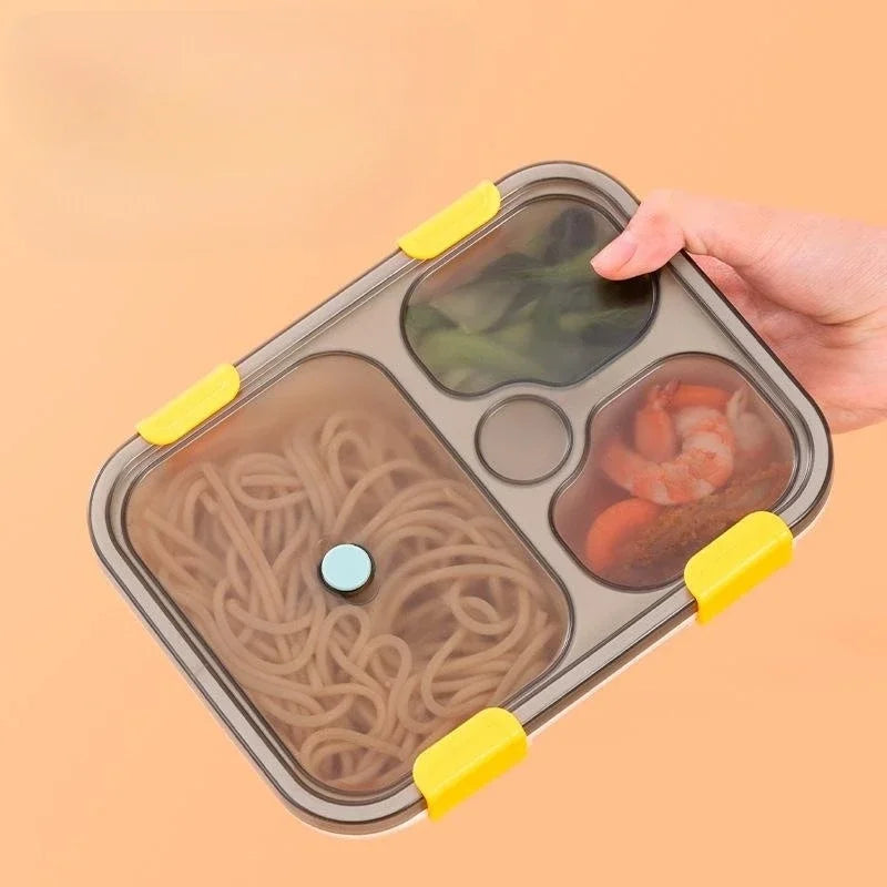 Axyaa 3-Grid Bento Box with Spoon | Microwaveable Lunch Container & Tableware