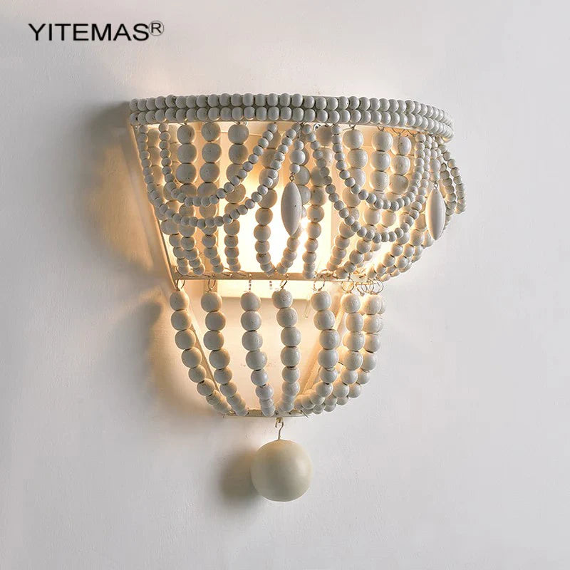Axyaa White Wooden Beads Wall Sconce for Living Room Bedroom Kids Hallway