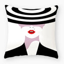 Axyaa Red Lips Stripe Throw Pillow Cover - 45X45CM