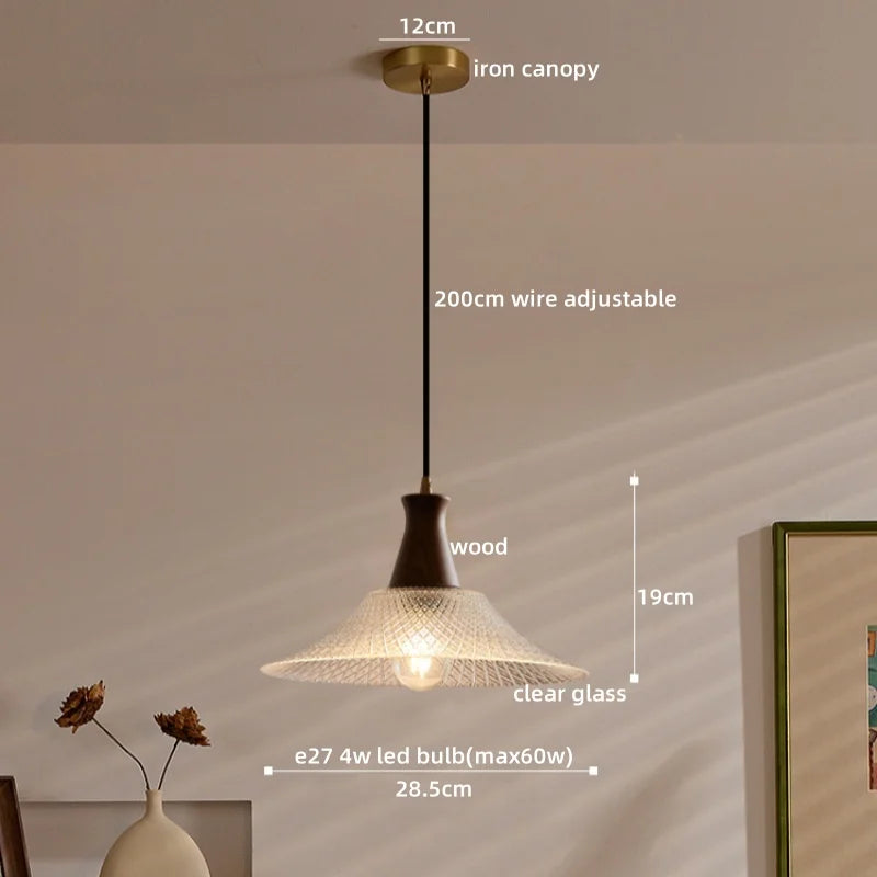 Axyaa Modern LED Pendant Lights Glass Wood Suspension Luminaire
