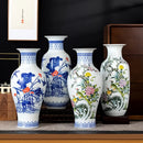 Axyaa Blue and White Ceramic Vase for Living Room Decoration and Flower Arrangement