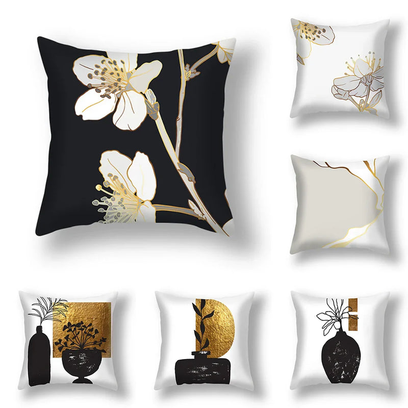 Black Gold Sun Cushion Cover Vase - Axyaa Home Pillowcase Square Cushions
