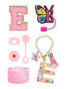 Axyaa Cup Set: Initials Silicone Straw Cap Boot Handle Sticker Charm