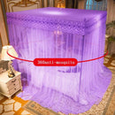 Axyaa Embroidery Lace Pleated Bed Net Canopy: Romantic Queen Double Bed Net, Stainless Steel Bracket Excluded