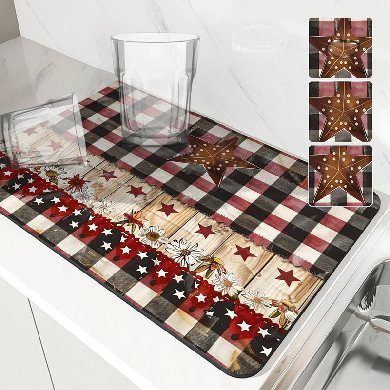 Axyaa Wood Five-pointed Star Drying Mat - Non-Slip Absorbent Placemat for Kitchen Counter