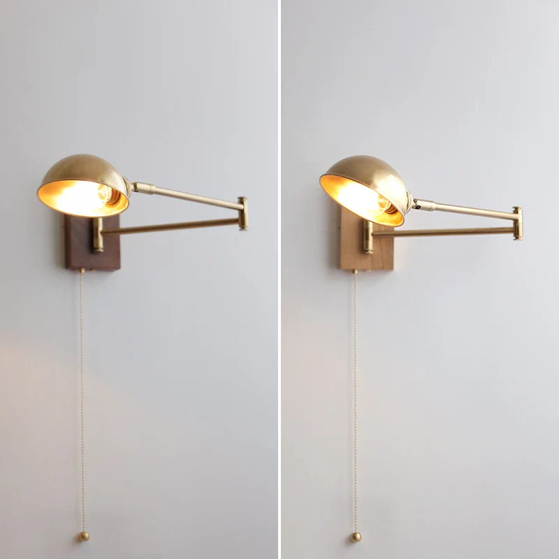 Axyaa Walnut Ash Wood Canopy LED Wall Sconce with Pull Chain Switch