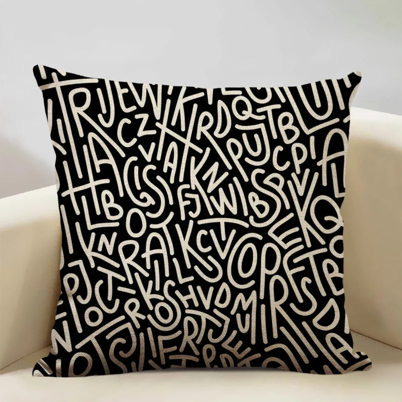 Axyaa Black White Yellow English Letter Design Linen Pillowcase 45x45cm