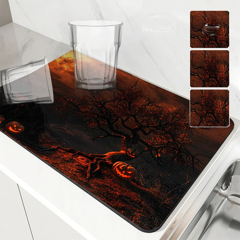 Axyaa Halloween Desk Drain Pad Non-slip Kitchen Mat