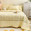Axyaa Chiffon Summer Quilt Set: Ruffled Double Bed Cover, Girl Heart, Washed Cotton
