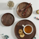 Round Black Walnut Tray by Axyaa - Wooden Plate for Home, Afternoon Tea, Snacks