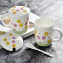 Axyaa Floral Bone  Coffee Cup with Lid, Spoon - Colorful Moscow Mule Thermo Mug