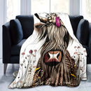 Axyaa Highland Cow Print Flannel Throw Blanket - Soft & Cozy for Home & Travel