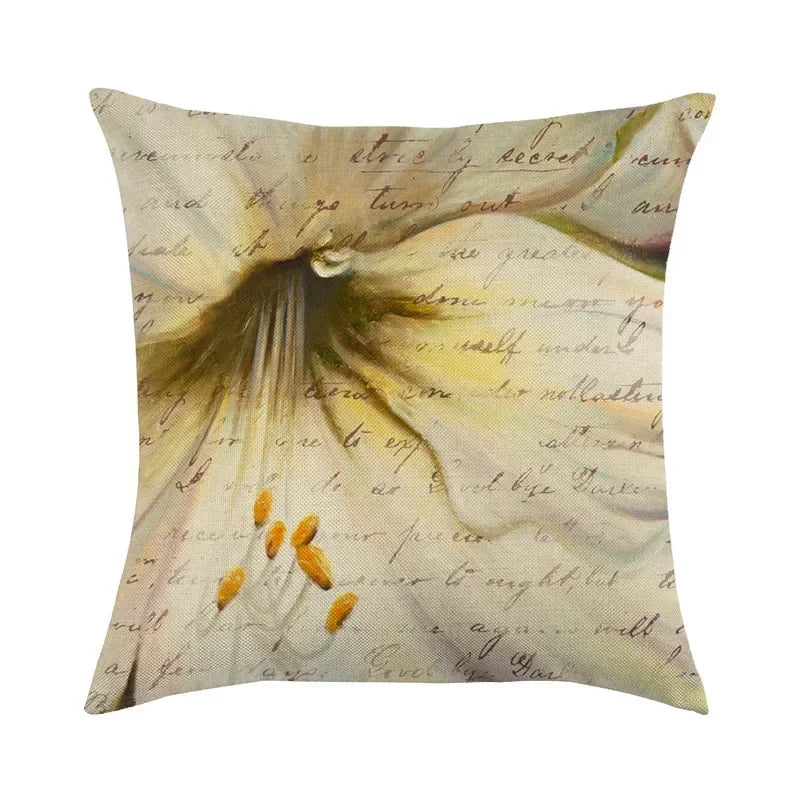 Vintage European Lily Oil Painting Linen Cushion Cover by Axyaa - 45X45CM