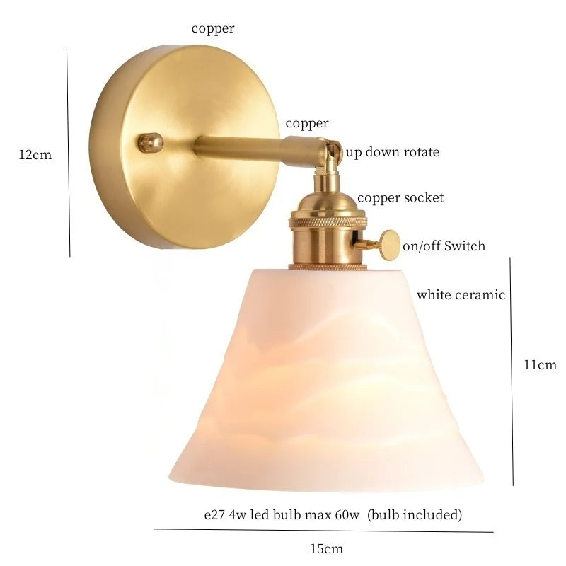 Axyaa Ceramic LED Wall Sconce with Pull Chain for Home Decor
