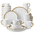 Axyaa White Stoneware Dinnerware Set with Gold Trim - 16/32 Piece Tableware Collection