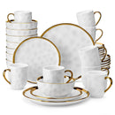 Axyaa White Stoneware Dinnerware Set with Gold Trim - 16/32 Piece Tableware Collection