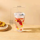 Axyaa Cute Korean Glass Water Bottle 480ml Straw Lid Coffee Milk Juice Cup
