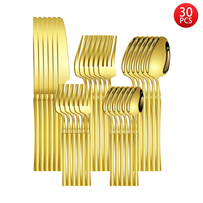 Axyaa Gold Stainless Steel Cutlery Set - Knife Fork Spoon in 5/6/20/30pcs
