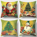 Christmas Scenes Cushion Cover by Axyaa: Santa, Tree, Snowman Decor for Sofa, Bedroom, Car
