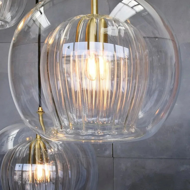 Axyaa Glass Amber/Clear LED Pendant Light for Kitchen Living Room, Modern Industrial Fixture
