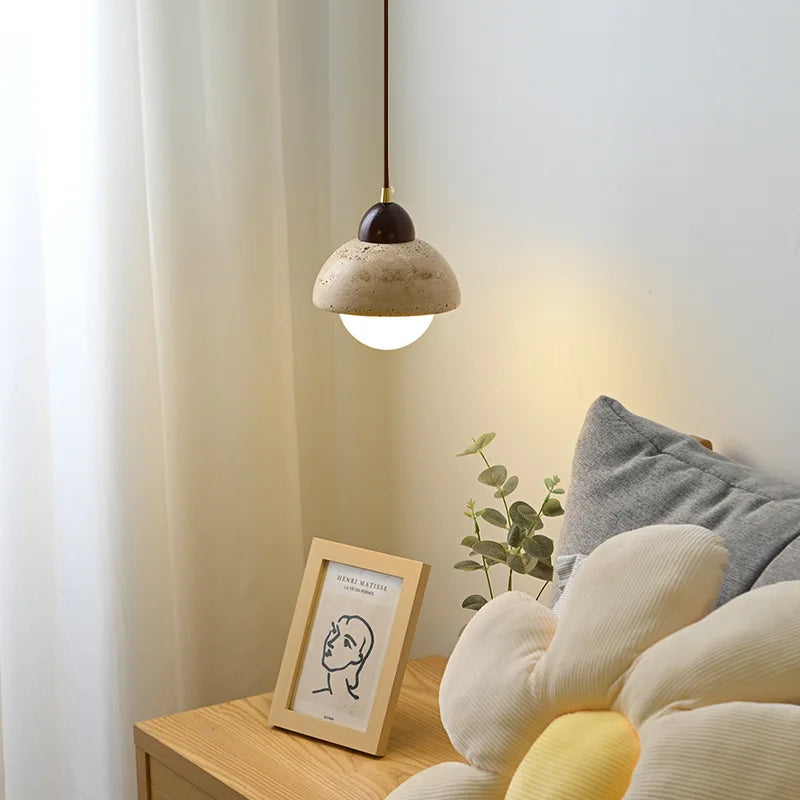 Axyaa Wabi Sabi Stone Pendant Light: Retro LED Bedside Lighting for Home Decor