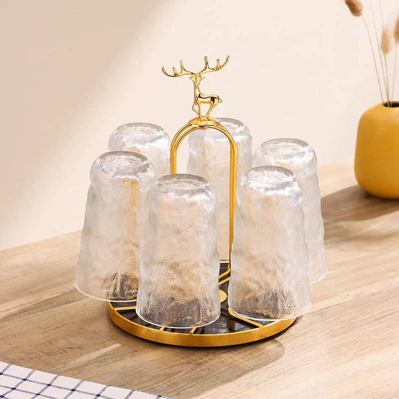 Axya Gold Rotary Cup Holder with Tray - Mug Suspension Rack