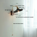 Axyaa Nordic Modern LED Wall Lamp Walnut Wood Ceramic Copper Pull Chain Switch
