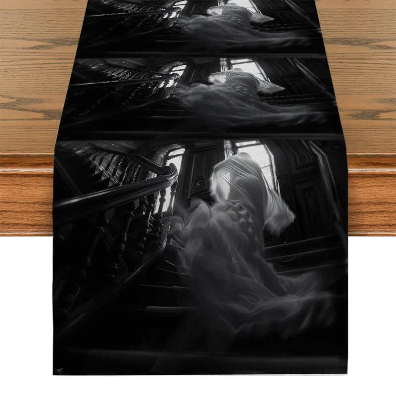 Axyaa Halloween Ghost House Table Runner - Indoor Outdoor Home Dining Decoration