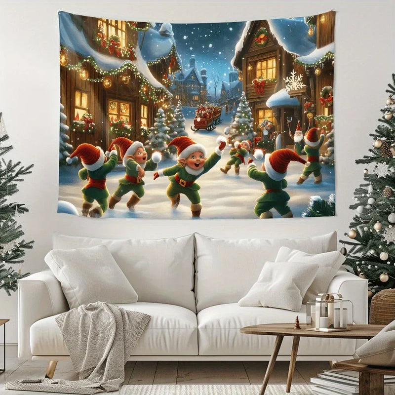 Axyaa Small Town Christmas Elf Tapestry for Home & Outdoor Decoration