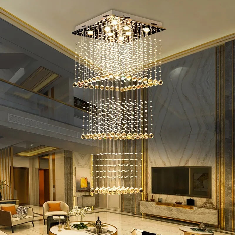 Axyaa Luxury Crystal Teardrop Chandelier for Long Stair Pendant Light
