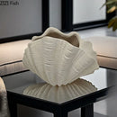 Axyaa Seashell Shape Ceramic Vase for Room Aesthetic Decor & Artificial Flower Arrangement