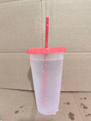 Color Changing Plastic Cup with Lid & Straw, Reusable for Cold/Hot Drinks, Confetti Pattern, Axyaa