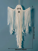 Axyaa White Macrame Ghost Wall Hanging Tapestry, Hand-Woven Tassels for Home Décor