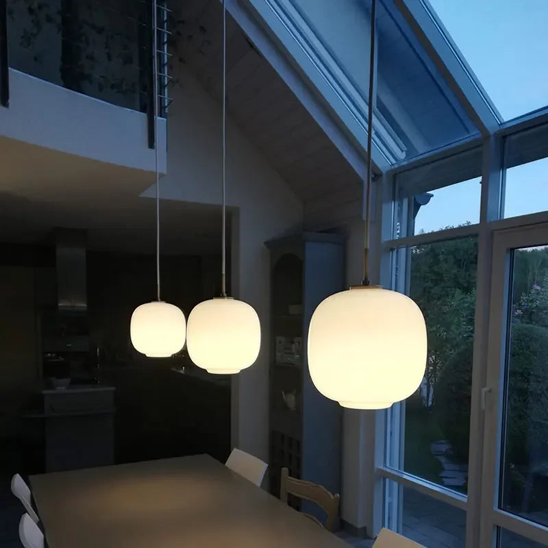 Axyaa White Glass Pendant Lights, Modern Kitchen Hanging Lamps, Minimalist Chandeliers