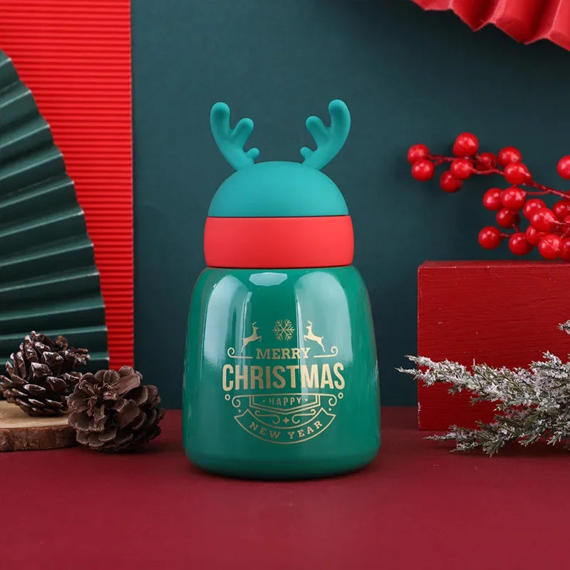 Axyaa Cartoon Antler Stainless Steel Thermos Cups: Festive Couple Cups for Christmas, New Year.