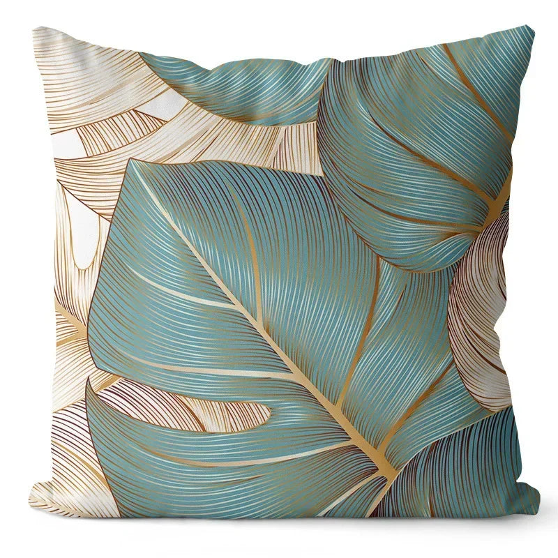 Axyaa Ginkgo Print Cushion Cover - Square Pillowcase for Home Decor