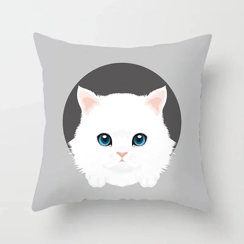 Axyaa Cute Cat Round Head Cushion Cover 45x45cm Polyester Pillowcase Square