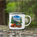 Axyaa Mountain Handle Camping Mug - Adventure Begin Enamel Cup for Camper Lovers