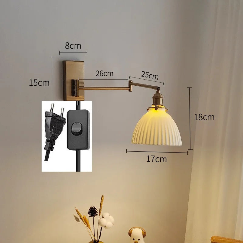 Axyaa Nordic LED Wall Sconce Left Right Rotate Pull Chain Switch Stair Light