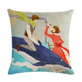 Whale Print Linen Pillowcase for Home and Office Decor by Axyaa