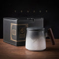 Axyaa Ceramic Tea Mug with Strainer, Lid & Wooden Handle - Unique Gift for Dad
