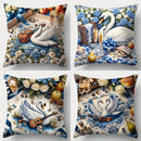 Axyaa Swan & Rose Print Pillow Covers, 17.7x17.7", Elegant Design, Machine Washable