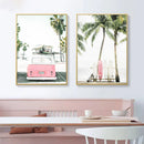 Pink Surfboard Wall Poster Beach Canvas Painting Coconut Tree Art Prints by Axyaa