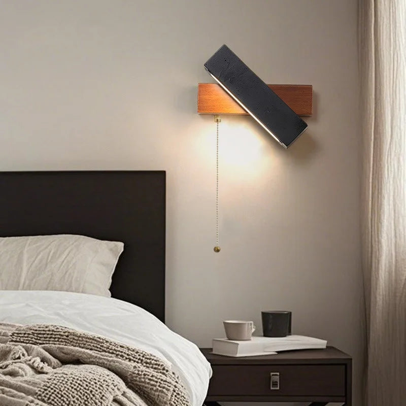 Axyaa Wabi Sabi Black Travertine LED Wall Lamp - Rotatable Pull Chain Switch