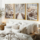 Snowy Lanterns & Bridge Wall Art Set by Axyaa - Cozy Winter Scene Prints