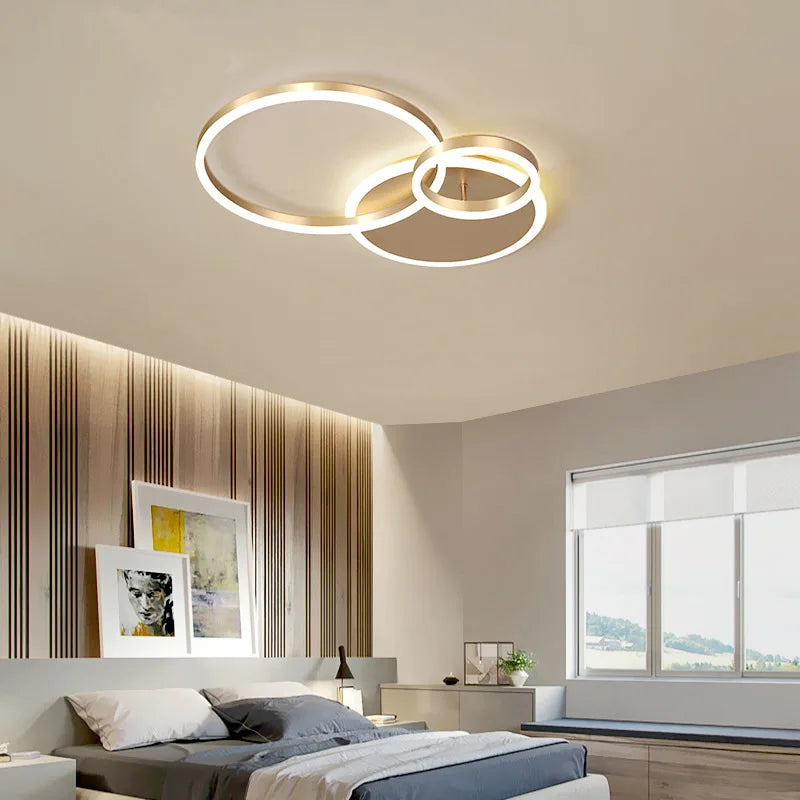 Axya Modern 5 Ring LED Ceiling Chandelier in Black Gold White - Living Room Bedroom Lighting