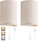 Axyaa Stepped Color Wall Lamp Set for Bedrooms, On/Off Switch, Linen Fabric