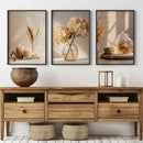 Axyaa Beige Flower Wall Art Set - Modern Canvas Posters for Home and Office
